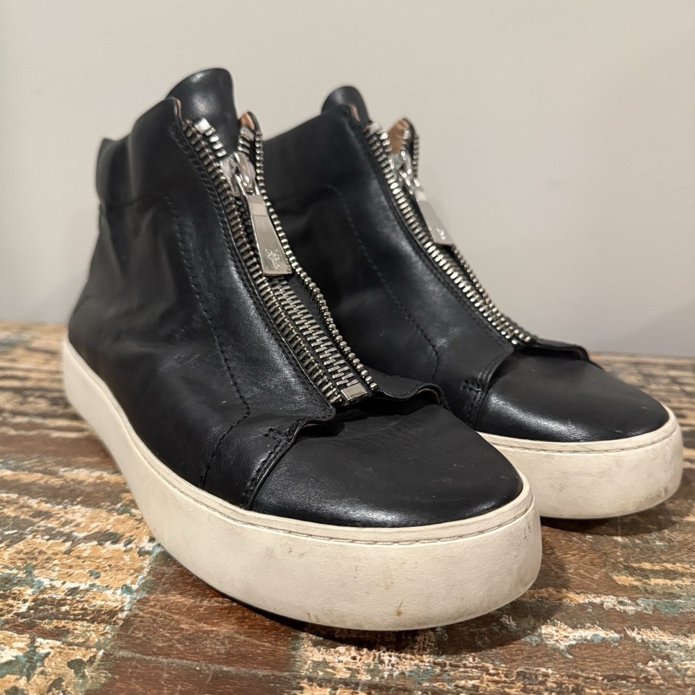 Frye Boots Womens Size 10 Black Leather Bootie Zip Up Lena Moto Sneaker Boot